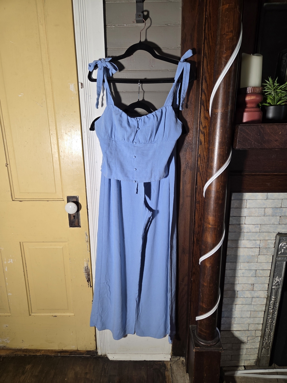 Sienna Sky Sky Blue Tie-Shoulder Crop Top & Wide-Leg Pants Set